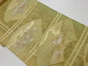 リサイクル　絽紗地紙に野菊・菖蒲・鴛鴦模様織出し袋帯